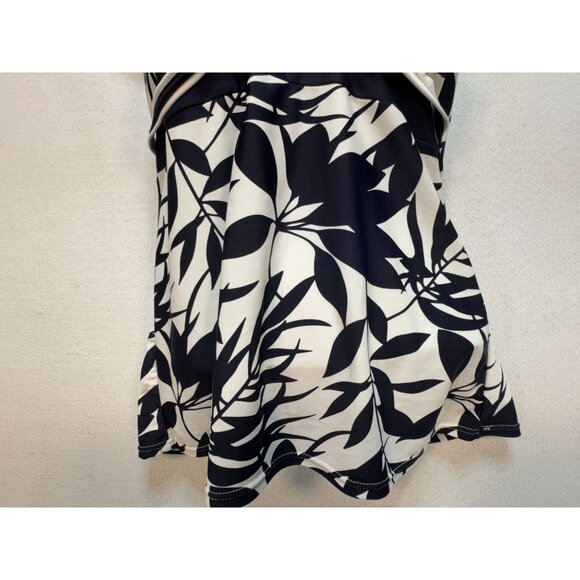 Baltex Womens Halter Tankini Top Swimwear Size 10 Black White Leaf Print Beach - Picture 6 of 8